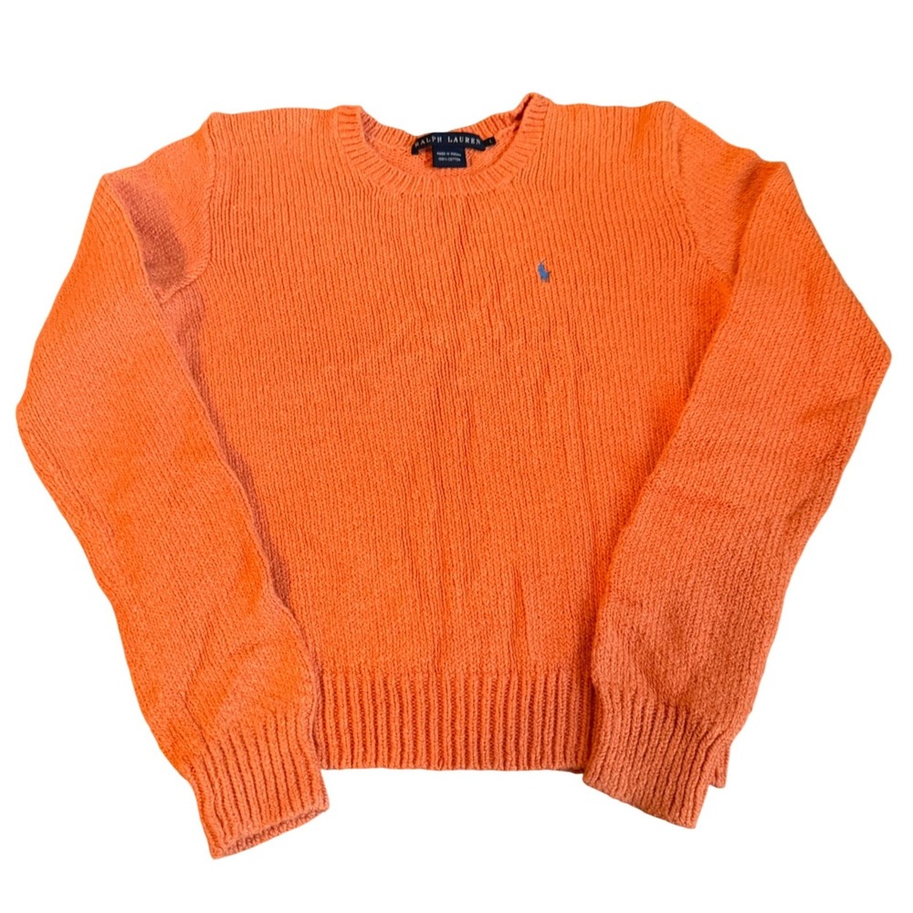 Ralph Lauren Sweater Womens Large Black Label Orange Cotton Knit Crewneck Fall